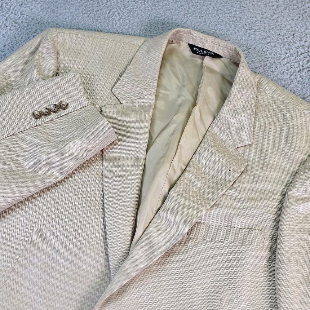 Jos. A. Bank Sport Coat Mens 46L Beige Herringbone Silk Camelhair Blazer Jacket